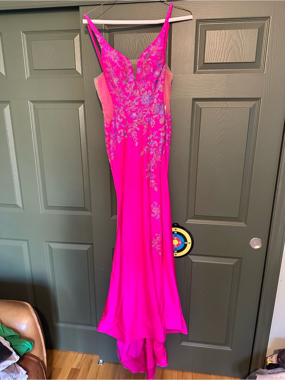 Hot Pink Embellished Evening Gown
